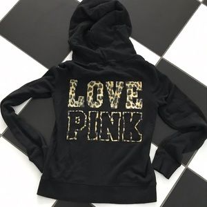 VS Black & cheetah print PINK zip up hoodie Sz L